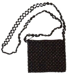 Giannini Wood Beaded Boho Crossbody Bag Bohemian Earthy Natural Small Purse